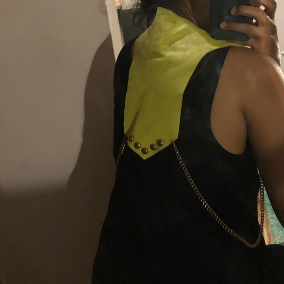 Handcut yellow leather collar vest w brass studs - Picture 8 of 8